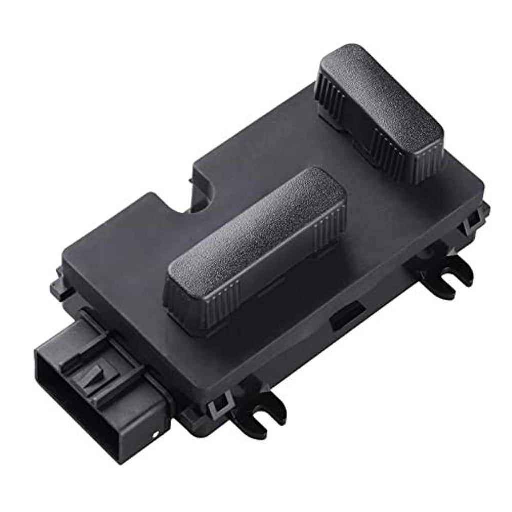 Power seat switch module with two textured buttons and wiring connector tabs