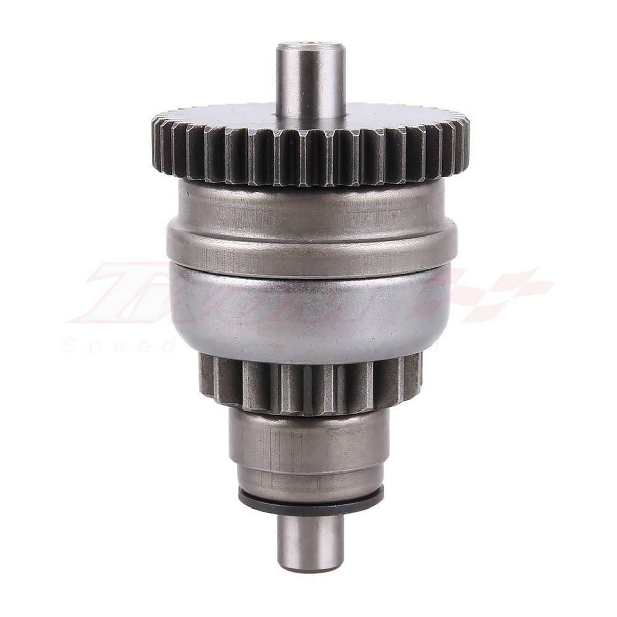 Recoil starter drive gear with splined output shaft and metal housing