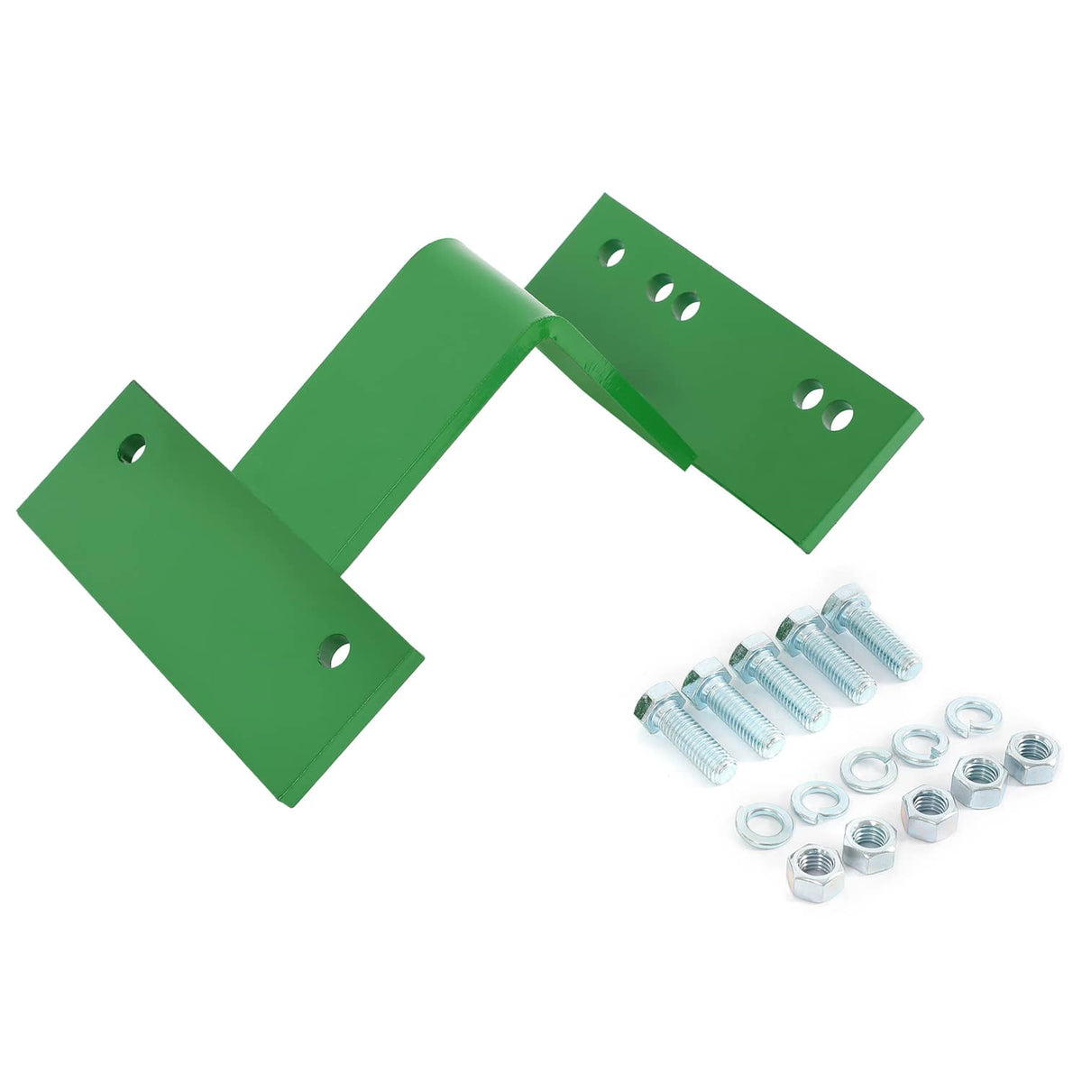 Green step extension bracket with mounting holes and included steel bolts and washers