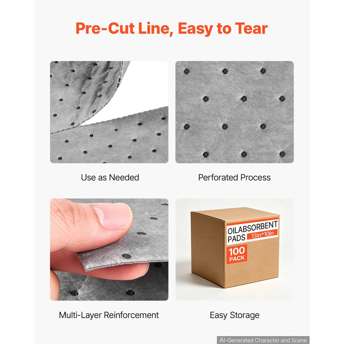 Gray perforated absorbent pad with pre-cut tear line for easy separation