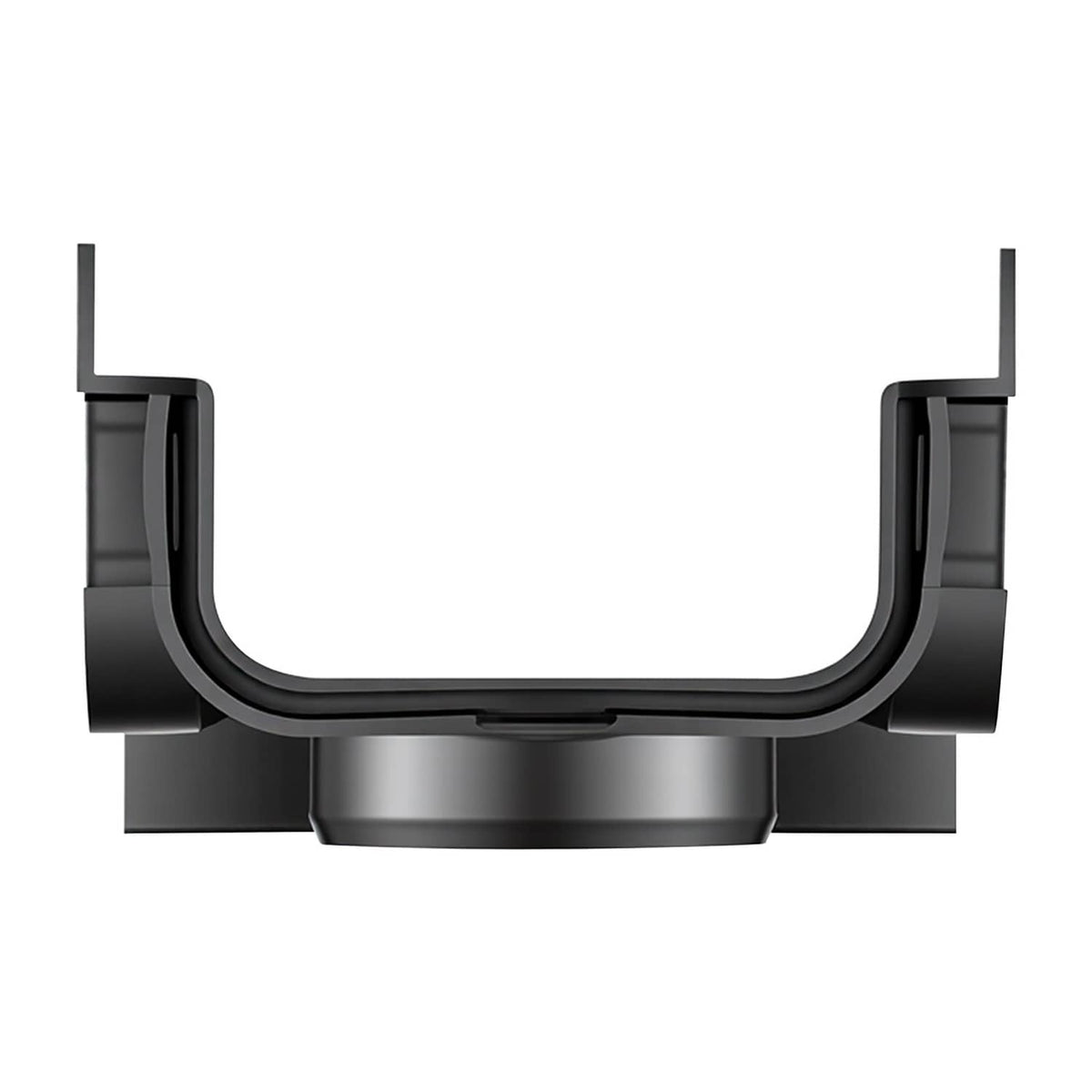 Black linear drainage channel with slotted grate and curved end outlets