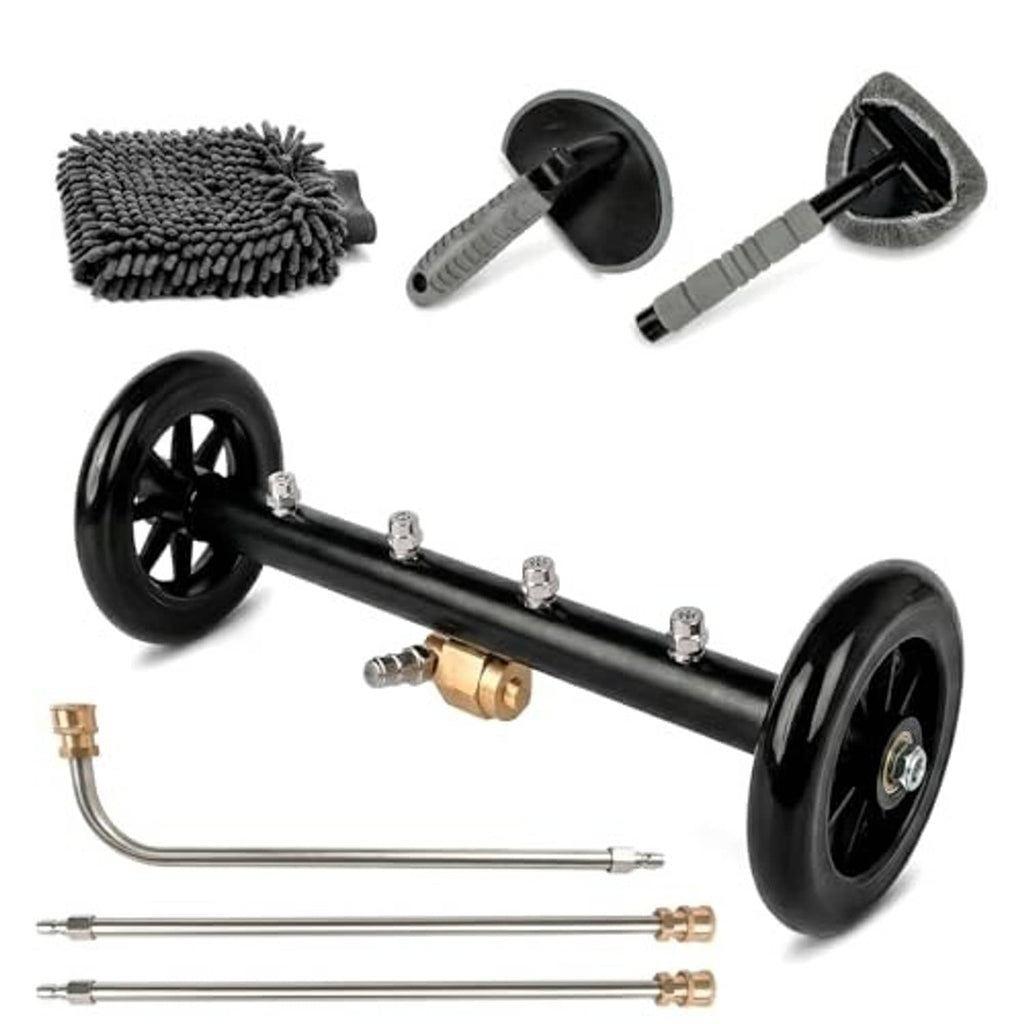 16-inch undercarriage pressure washer cleaner kit with wheel bar, angled nozzle, scrub brush