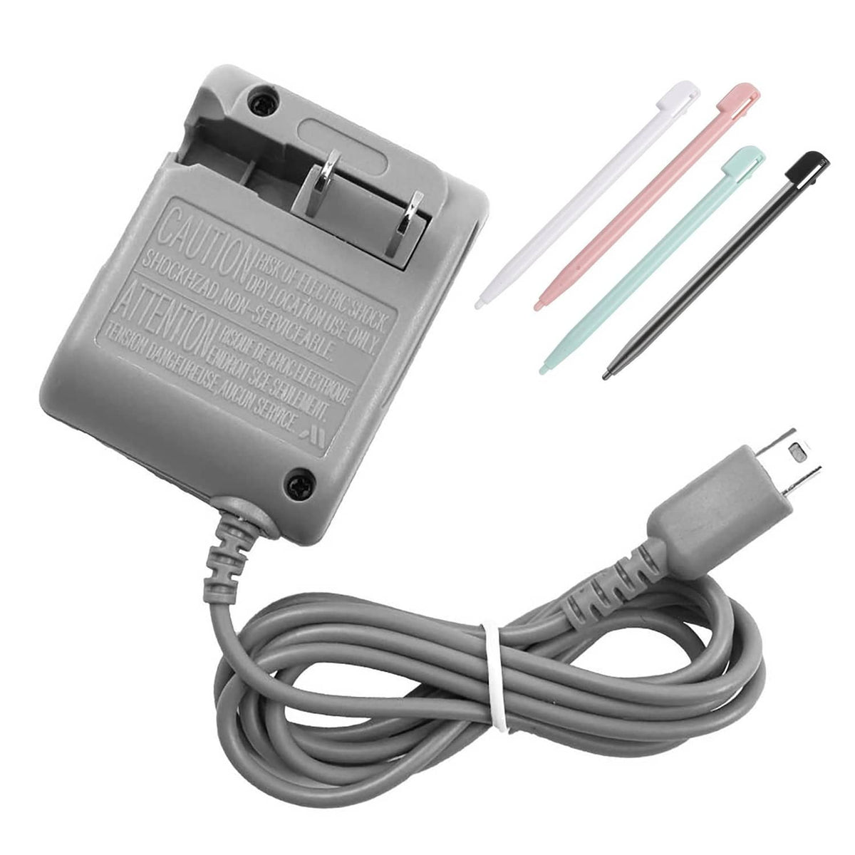 Gray AC power adapter with US plug and coiled cable for DS Lite charging