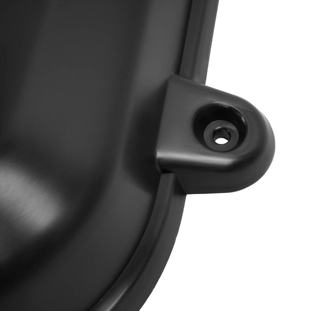 Left-side deck pulley cover bracket with circular bolt hole on black plastic