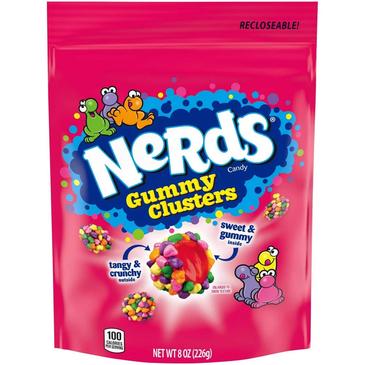 NERDS Gummy Clusters rainbow gummy candy resealable bag, colorful crunchy mix