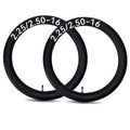 2-pack black dirt bike inner tubes with valves, marked 2.25/2.50-16 tire size.