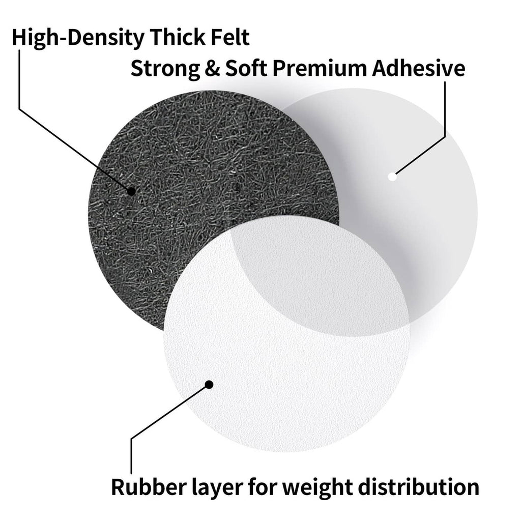 Black round felt furniture pad with adhesive backing and rubber layer underside
