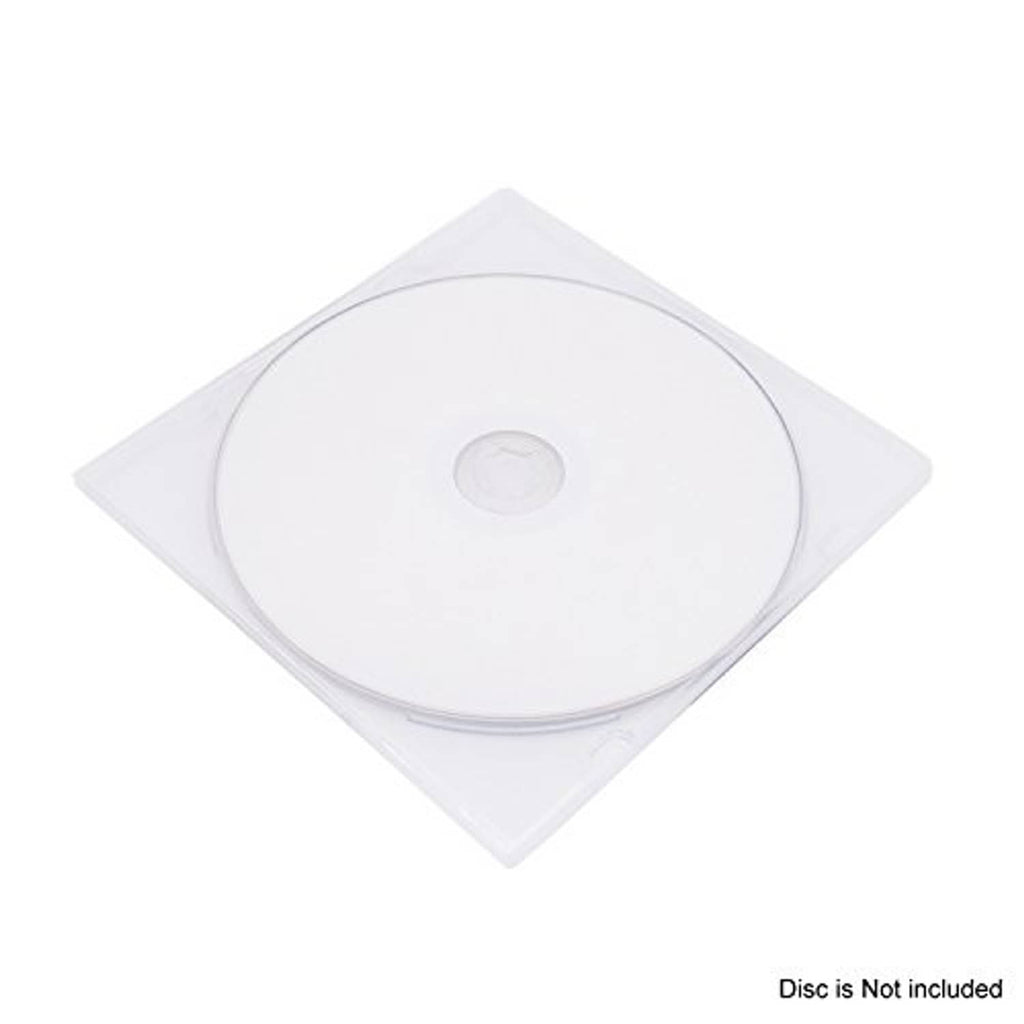Clear slim single-disc CD case, top view with disc shown inside