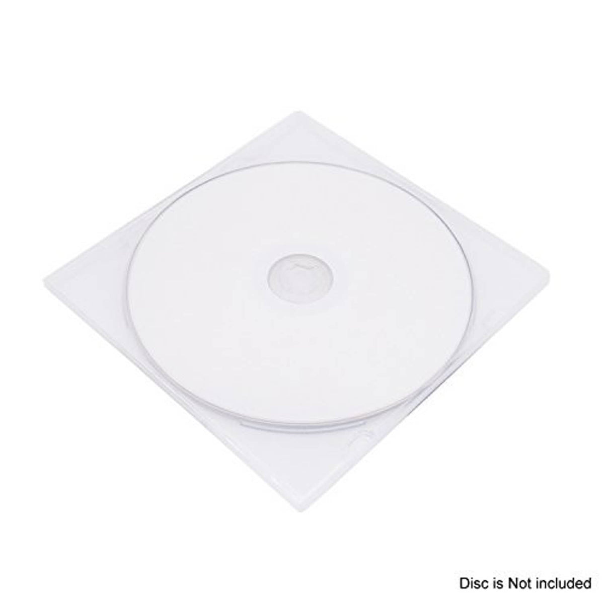 Clear slim single-disc CD case, top view with disc shown inside