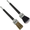 Two-pack drill detail brushes with black handles and soft bristle heads, gray and bronze
