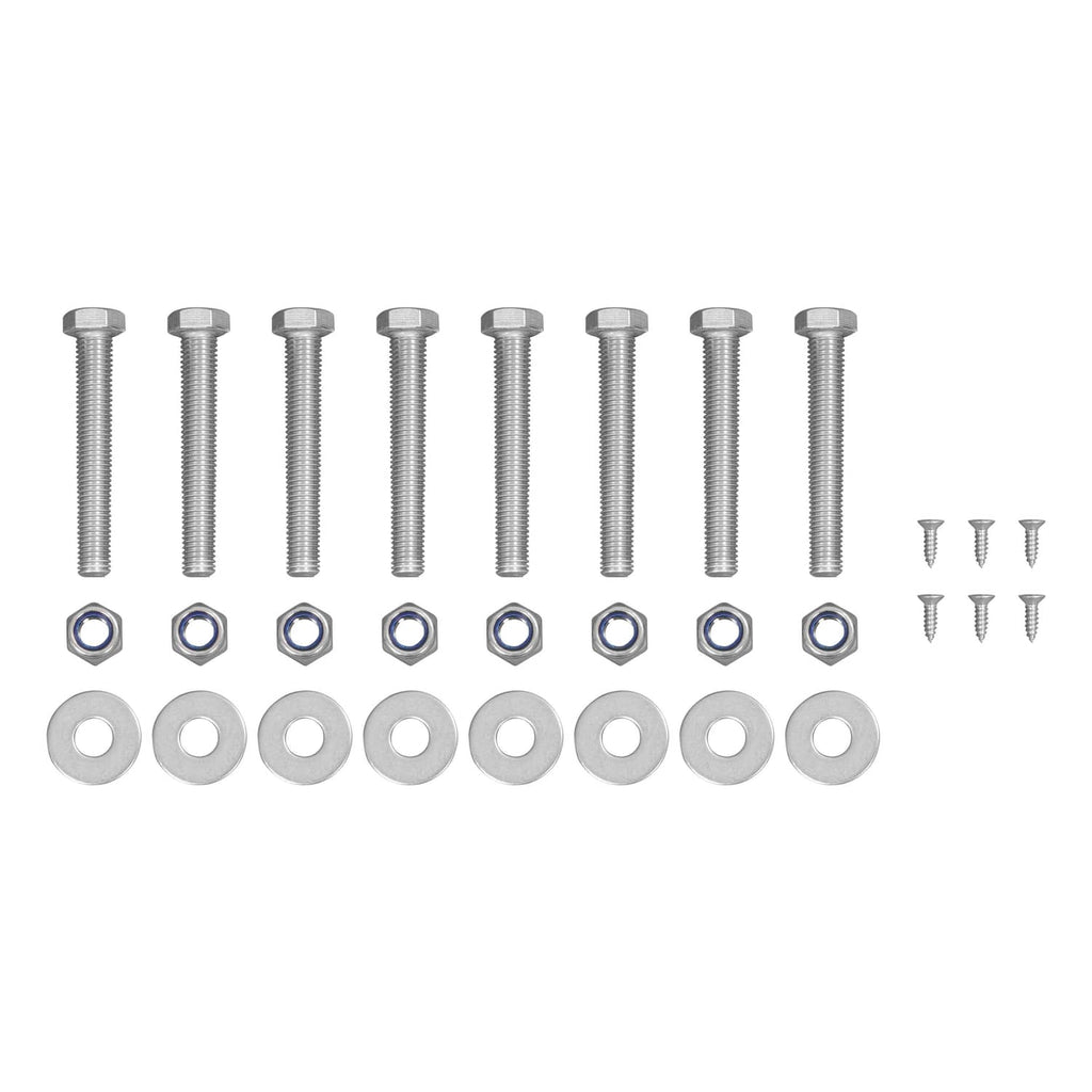 Outboard engine bracket hardware kit with bolts, washers, and nuts