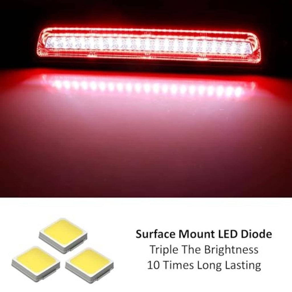 Red LED strobe/flash third brake light glowing through clear lens strip