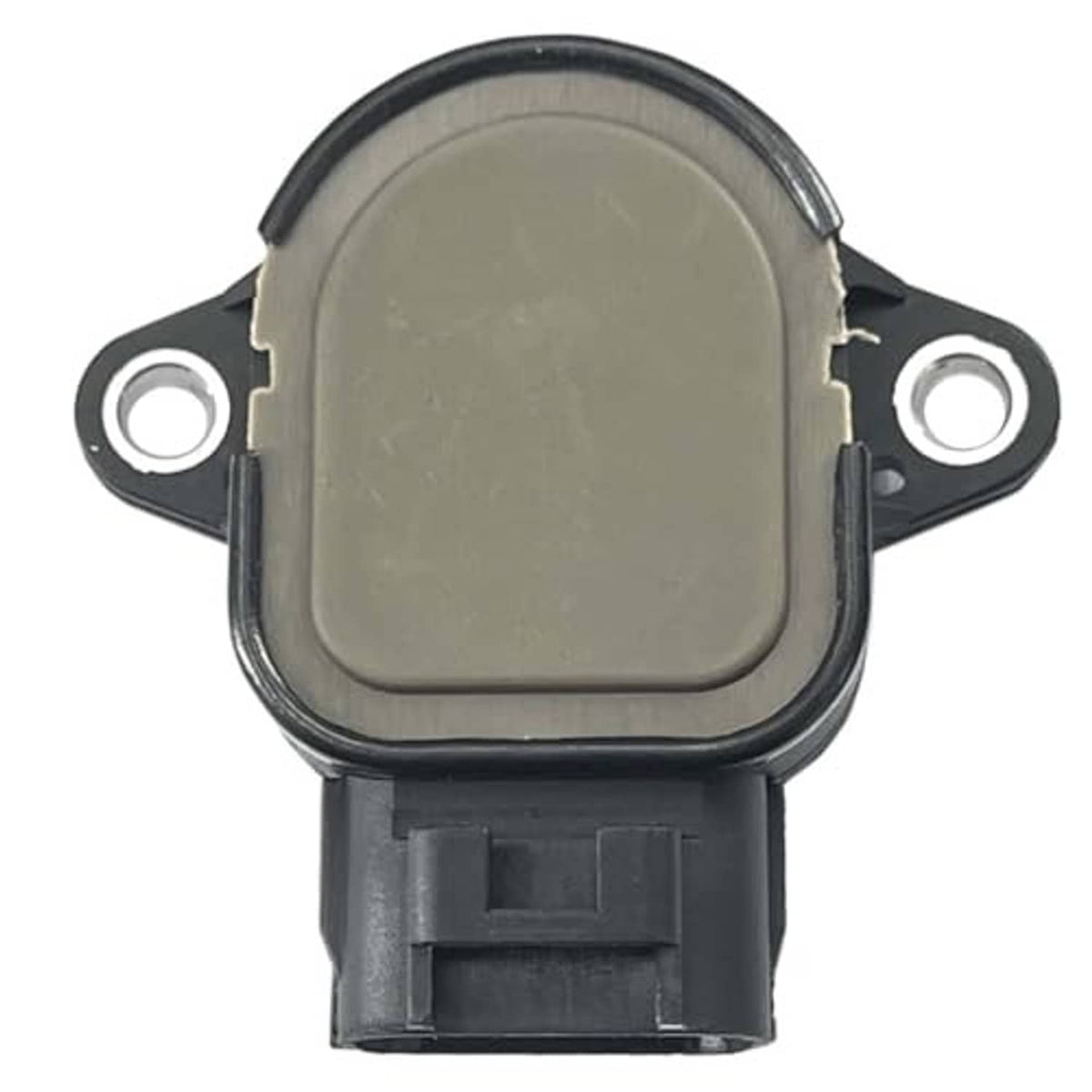 Throttle position sensor (TPS) top view with oval cap, circular seal area, and mounting holes