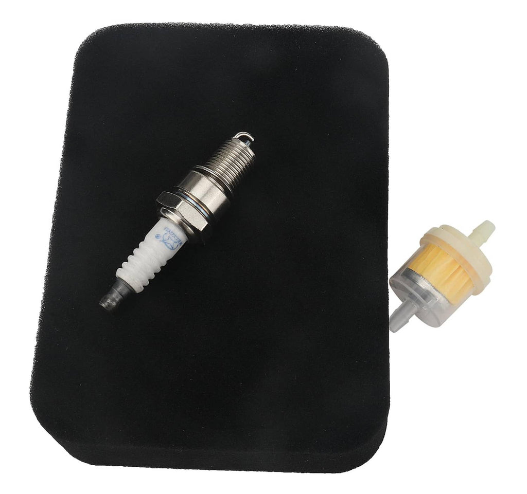 Foam air filter pad with spark plug and yellow cap, close-up arrangement