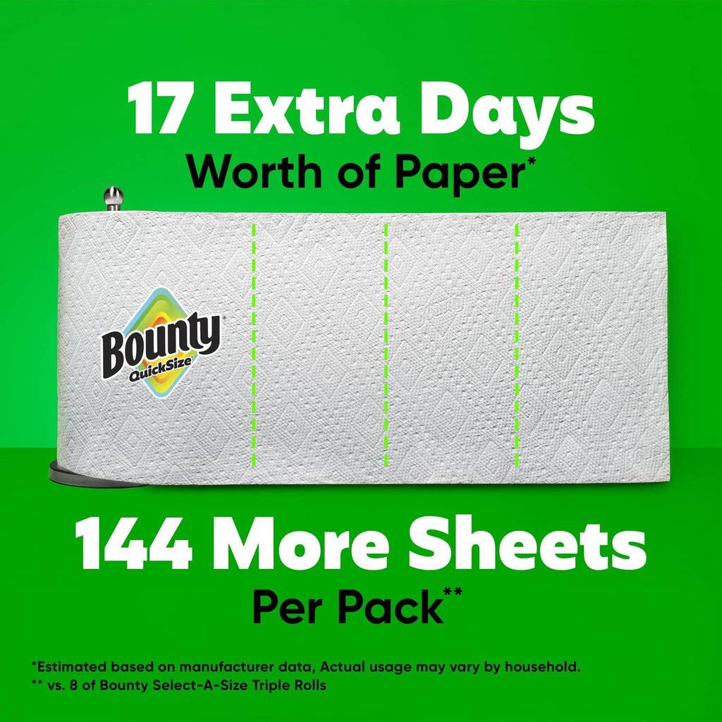 Bounty Quick-Size white paper towel pack with multiple sheets shown