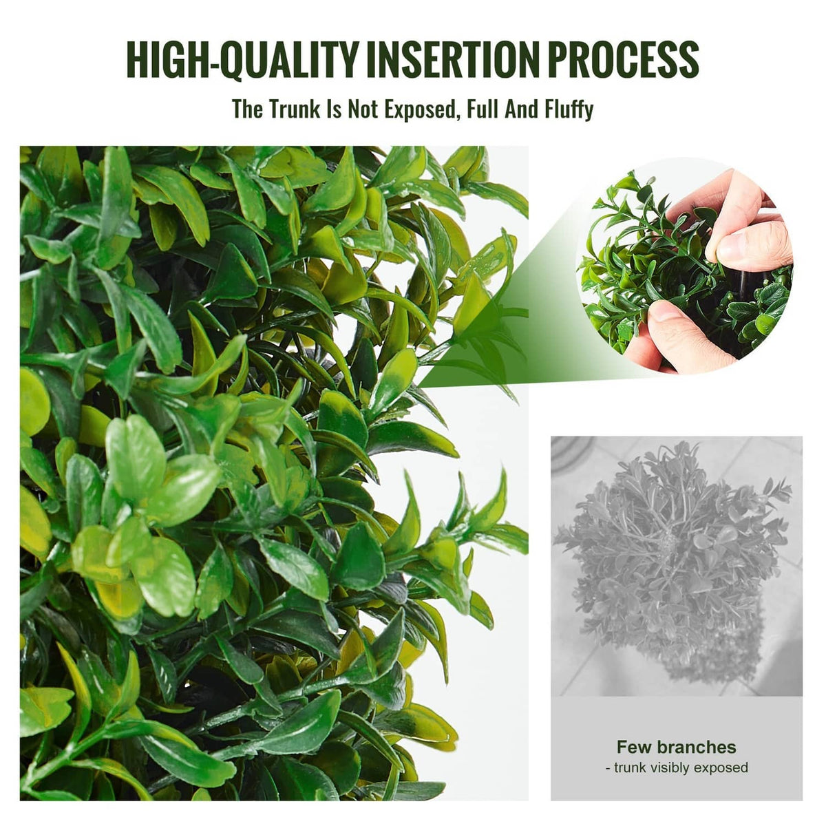 Artificial boxwood topiary foliage with dense bright green leaves
