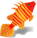 Red and orange striped fish wind sock with eye detail, long fins and tail