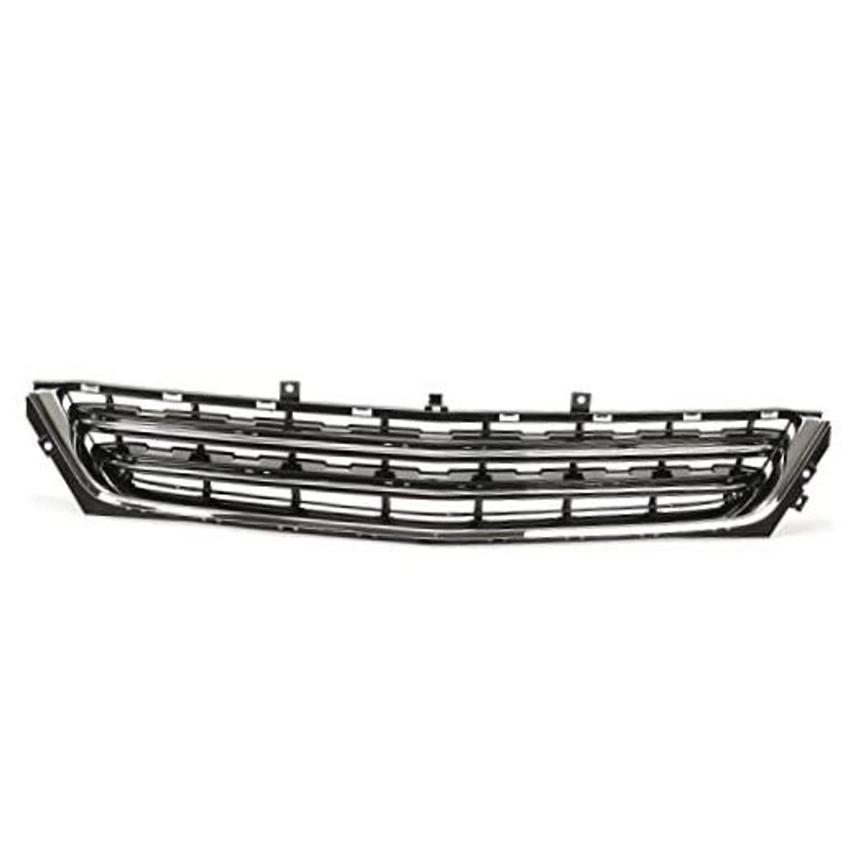 Front lower grille insert with black horizontal slats and chrome edging