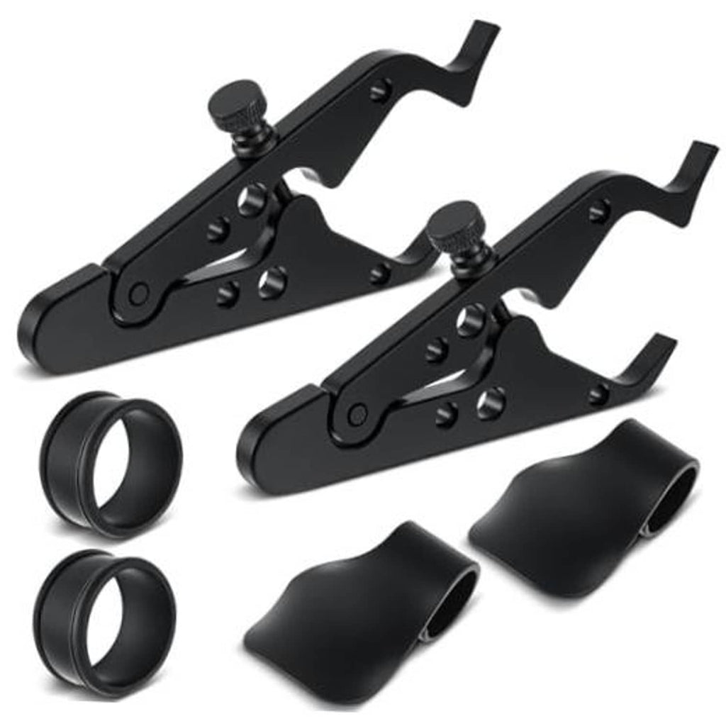 Black motorcycle throttle lock clamp with silicone rings, set of two grips