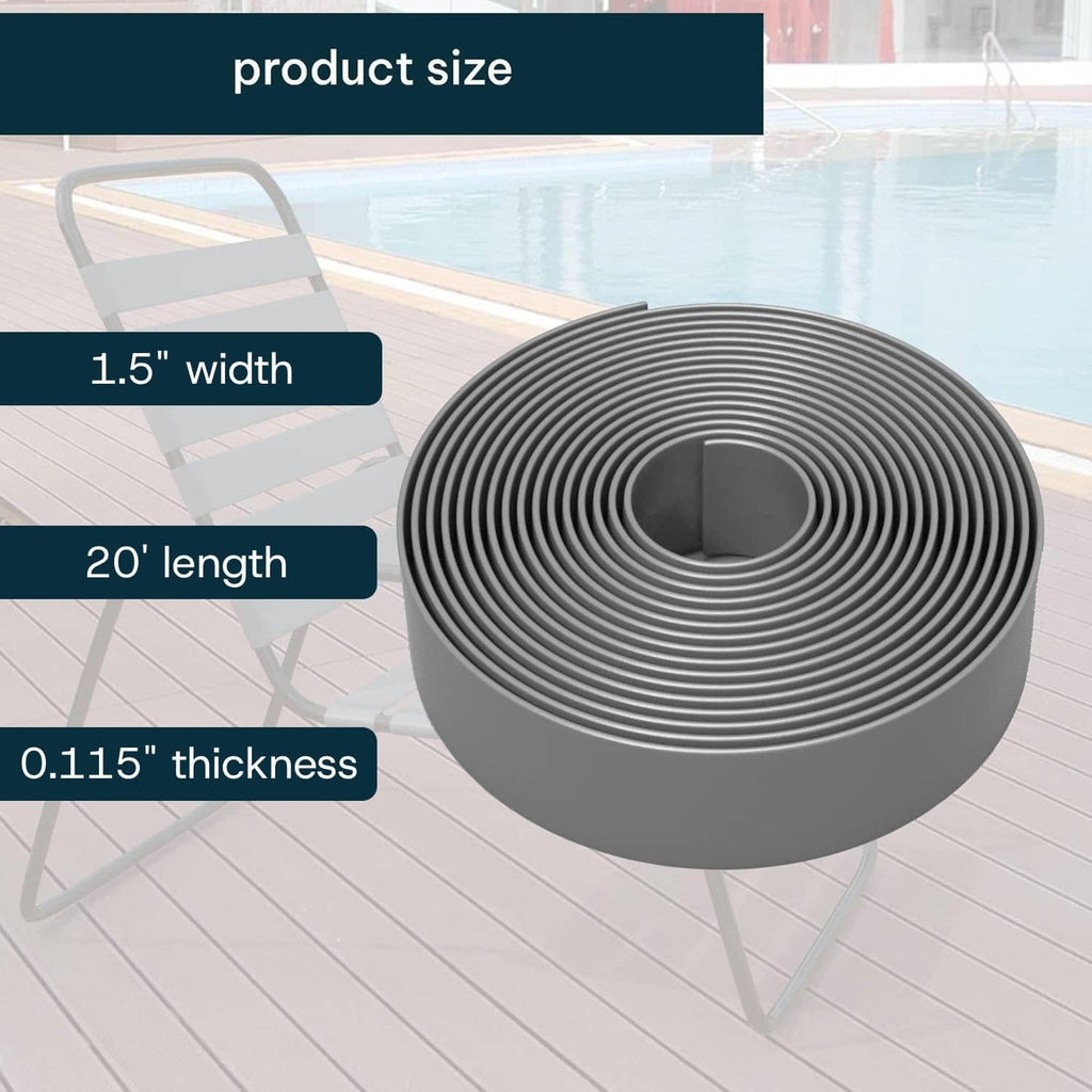 Gray vinyl strap roll showing 1.5 in width and 20 ft length