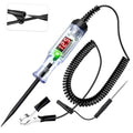 DC LED digital circuit tester with clear body, red/green display, coiled cord, probes