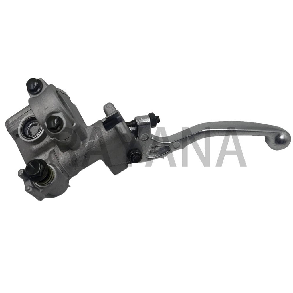 Front brake master cylinder caliper with silver lever, gray hydraulic body