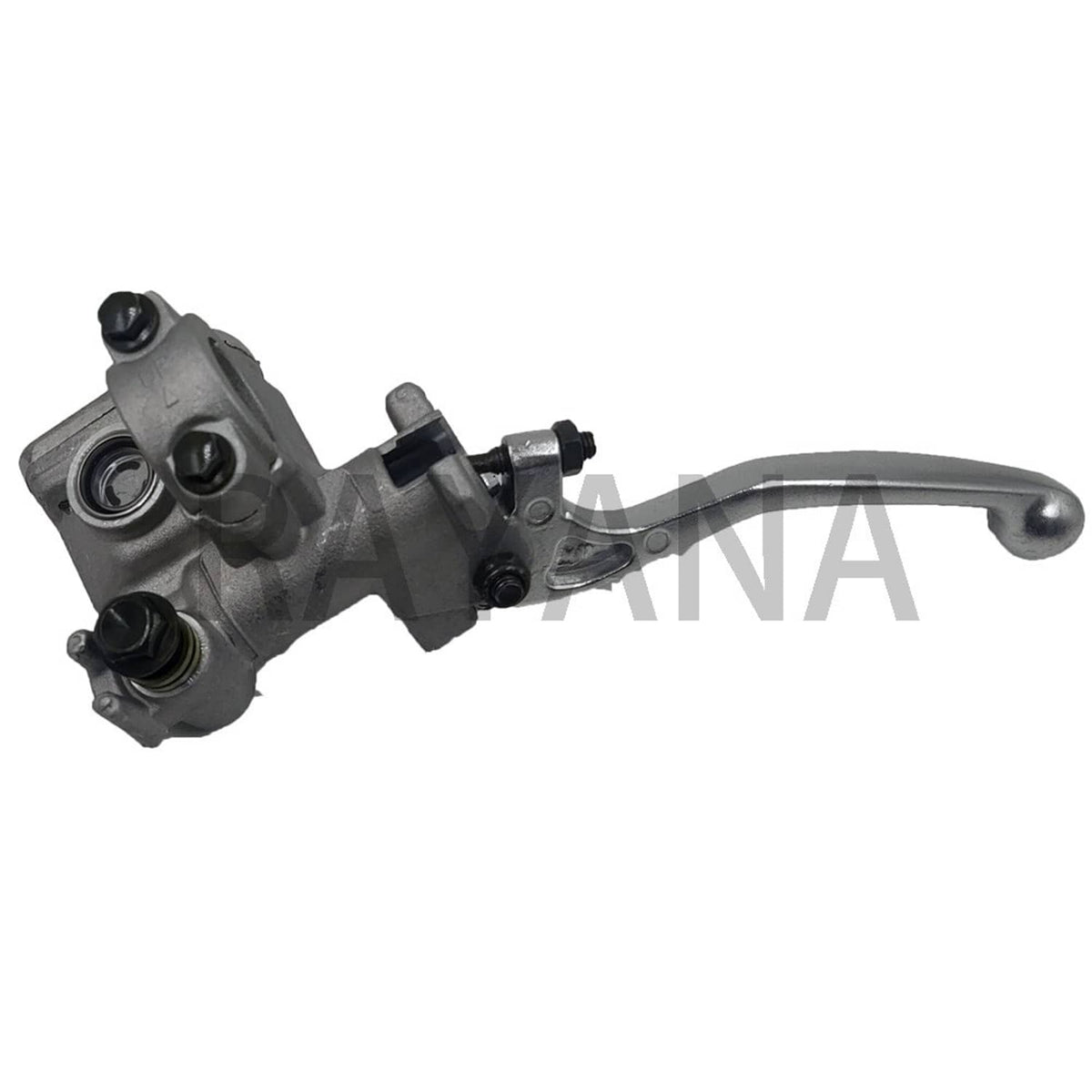 Front brake master cylinder caliper with silver lever, gray hydraulic body