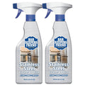 Two stainless steel cleaner spray bottles with blue trigger, Bar Keepers Friend label