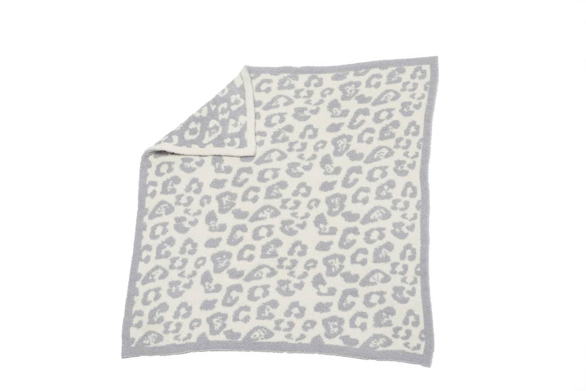 Kids animal-print blanket, cream with light gray leopard pattern