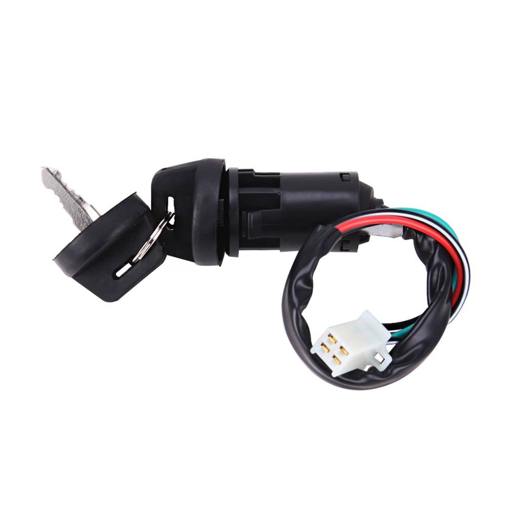 Ignition key switch assembly with keys and 4-wire connector, black cylinder and harness