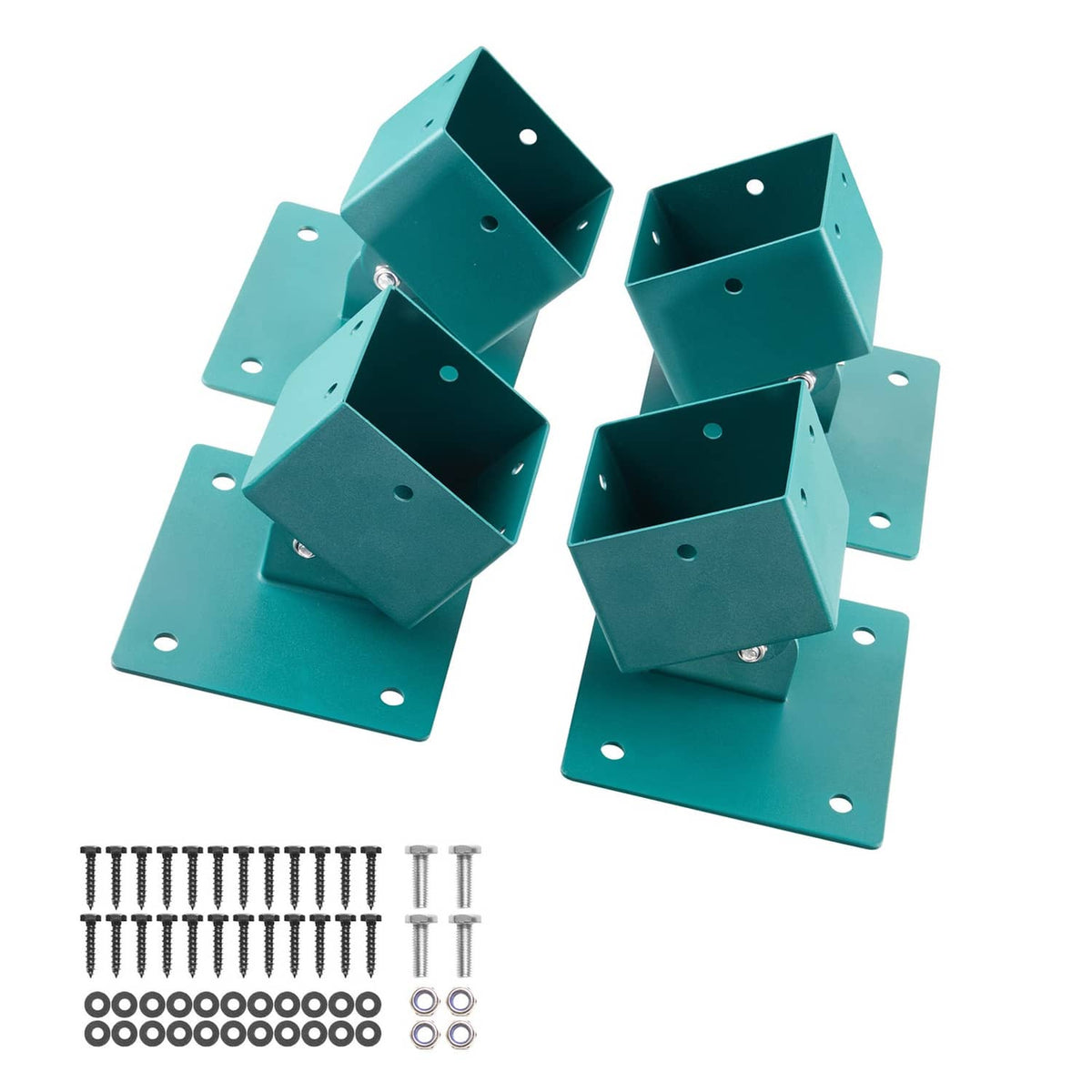 Teal swing set bracket base set with mounting plate and included hardware screws, 4-pack