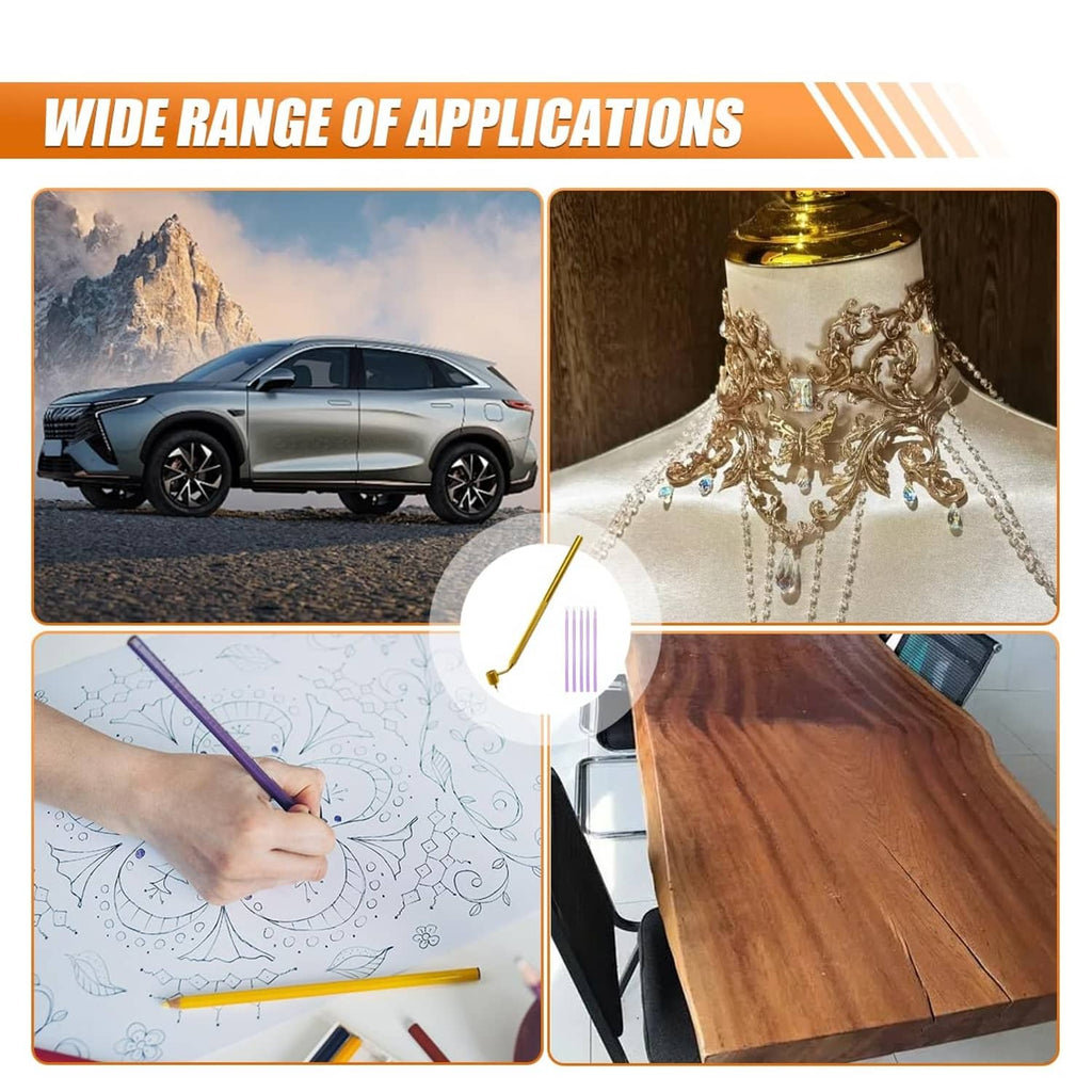 Purple refill sticks and gold paint pen for multi-surface detailing