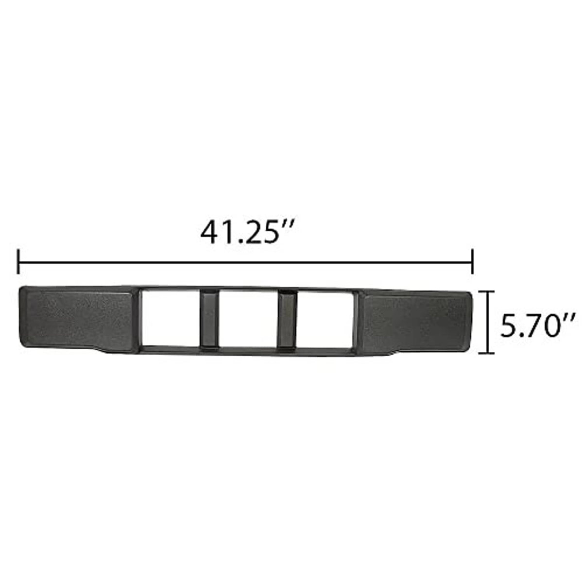 Grille trim panel size 41.25 in by 5.70 in, dark gray/black with four vertical slots