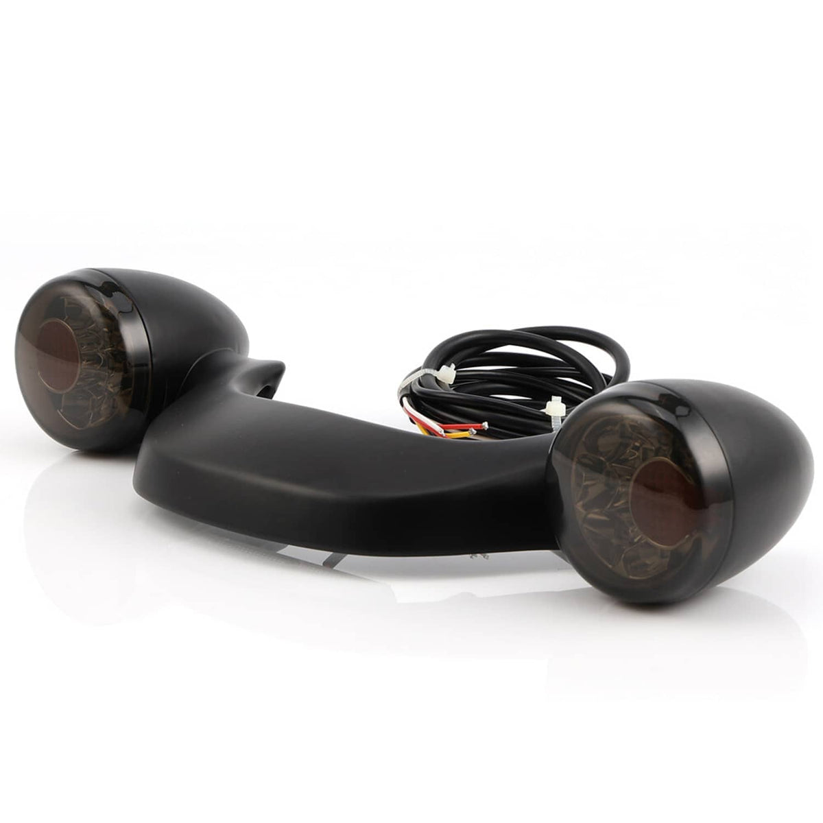 Black rear LED bullet light bar with two round lenses and visible wiring harness