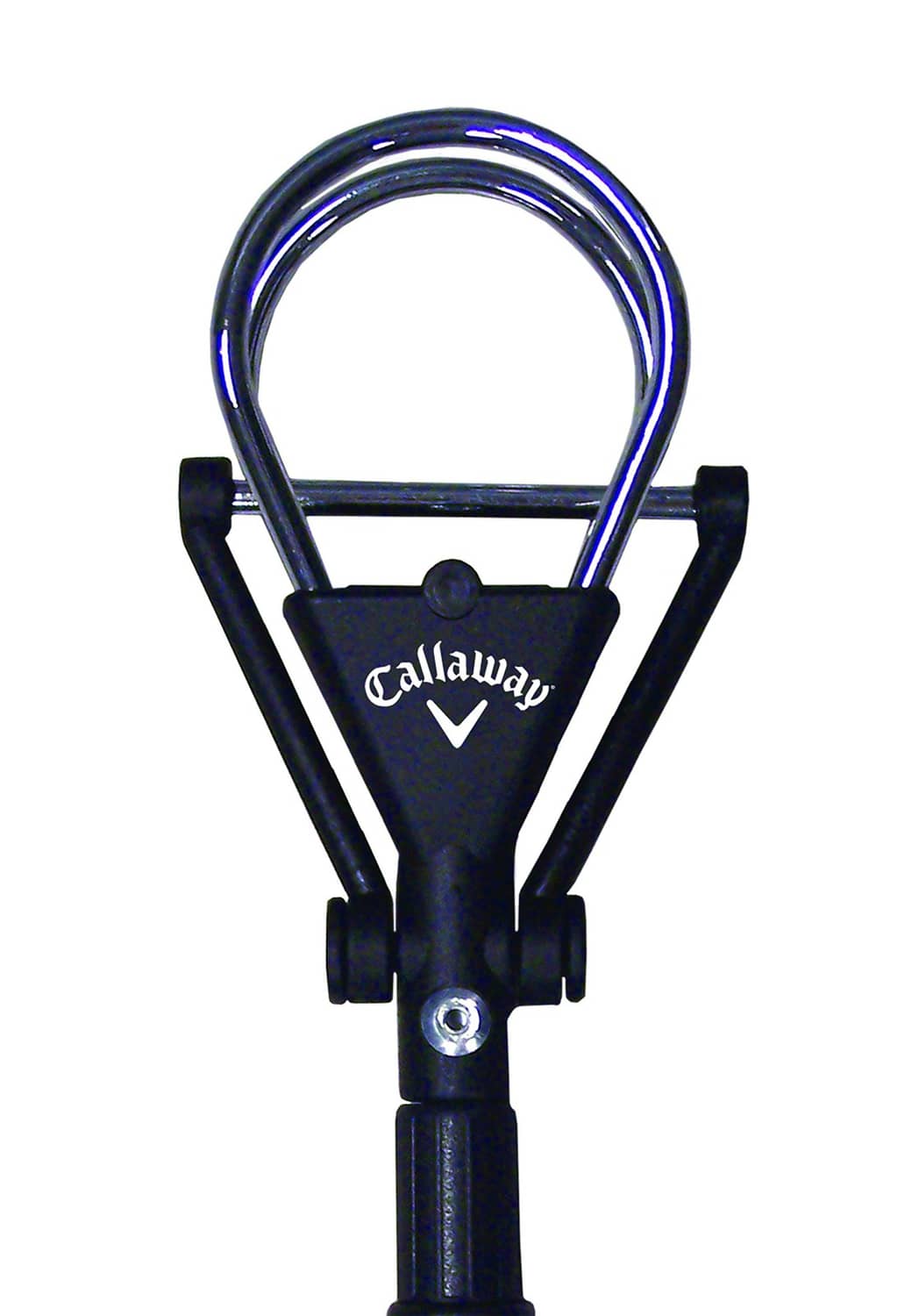 Dual-zip golf ball retriever head with blue Callaway insert and arched metal frame
