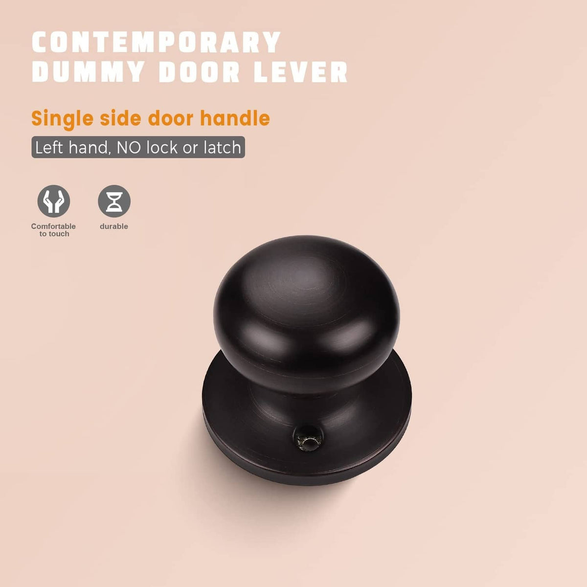 Matte black single-side dummy door knob on circular base; no lock or latch