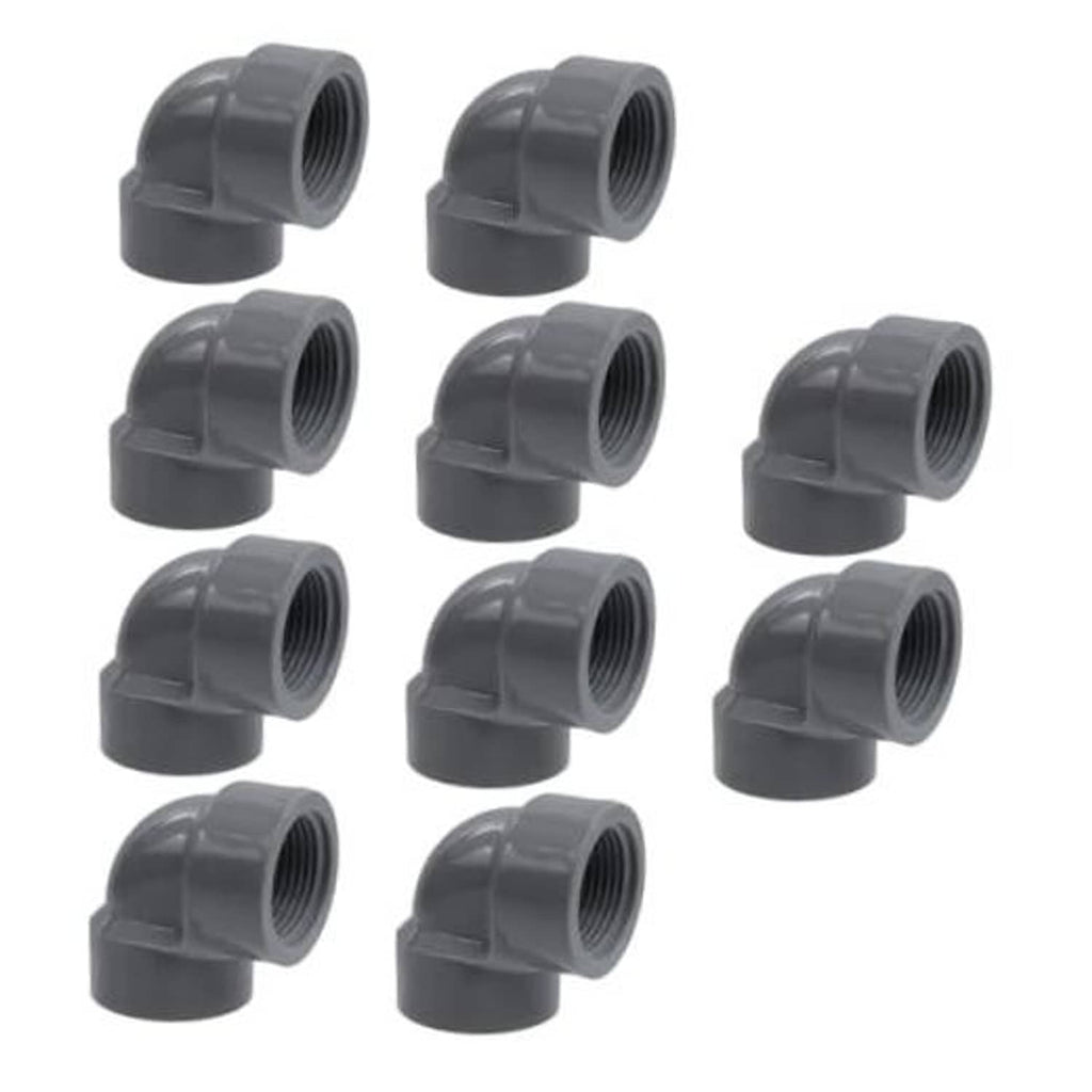 Set of gray PVC 90-degree elbow adapters, female-to-female threaded ends