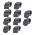 Set of gray PVC 90-degree elbow adapters, female-to-female threaded ends