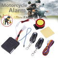 Motorcycle alarm remote engine start kit with two key fobs, wiring, and red siren button