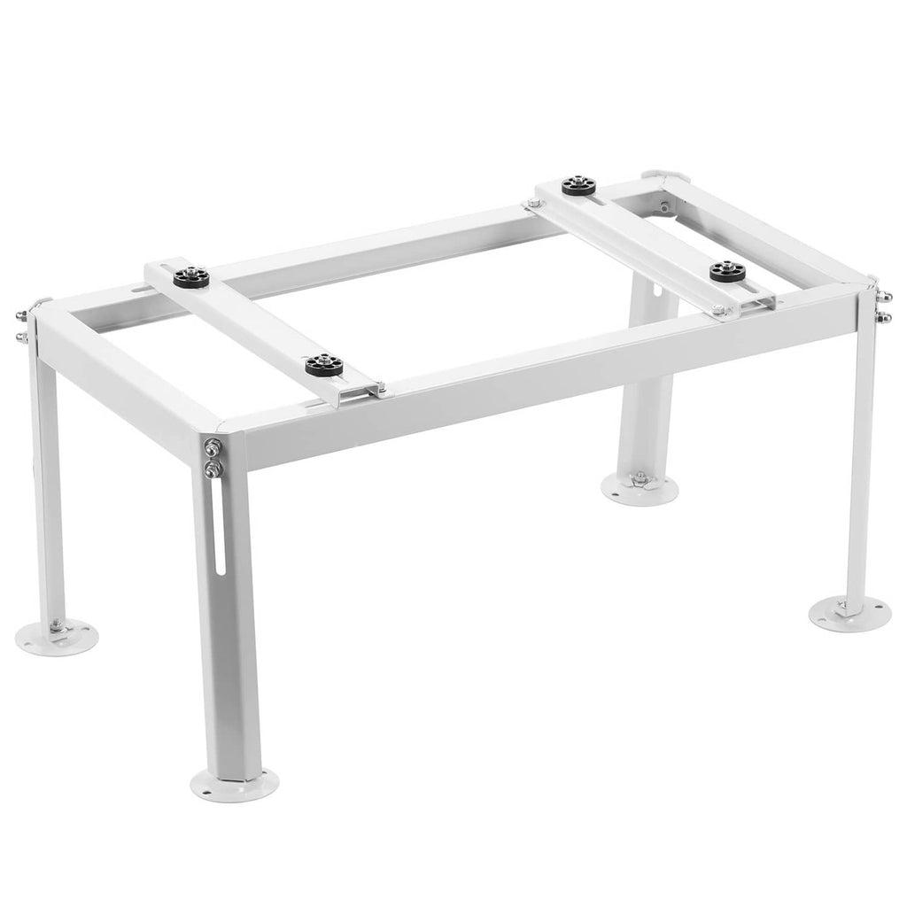 White adjustable mini split ground stand with four leveling legs and support frame