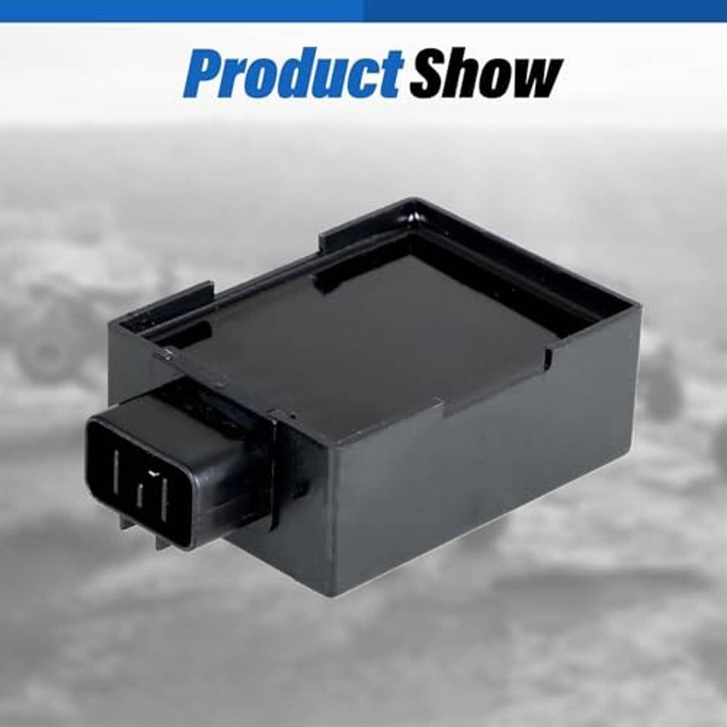 Black CDI ignition control module with open side connector and mounting tabs