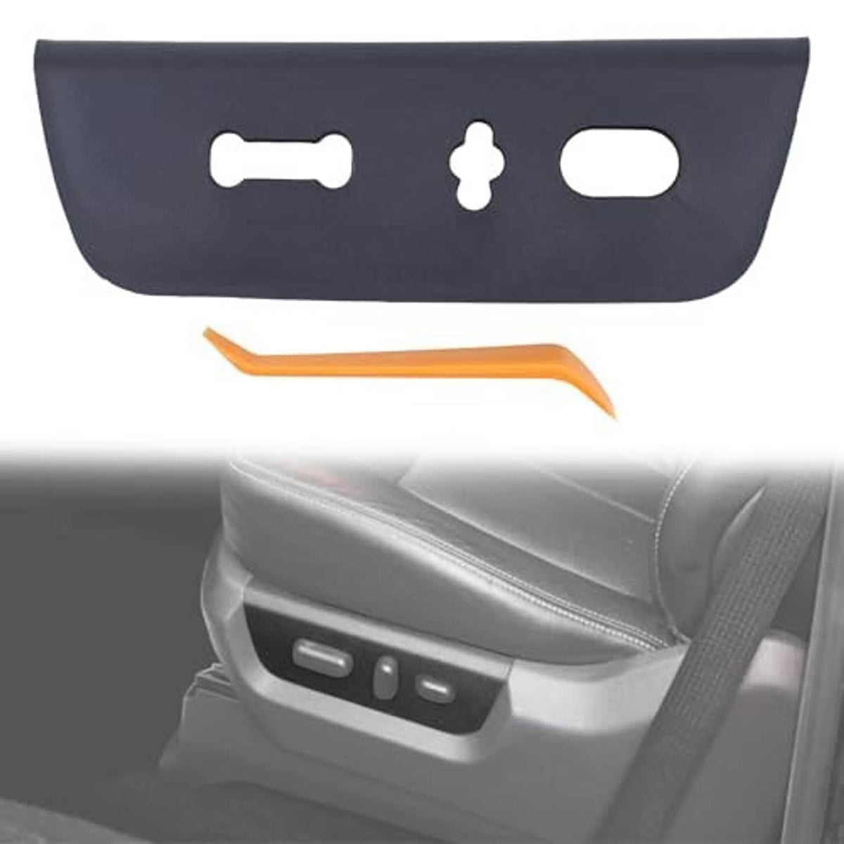 Black front driver seat power switch bezel panel with three openings