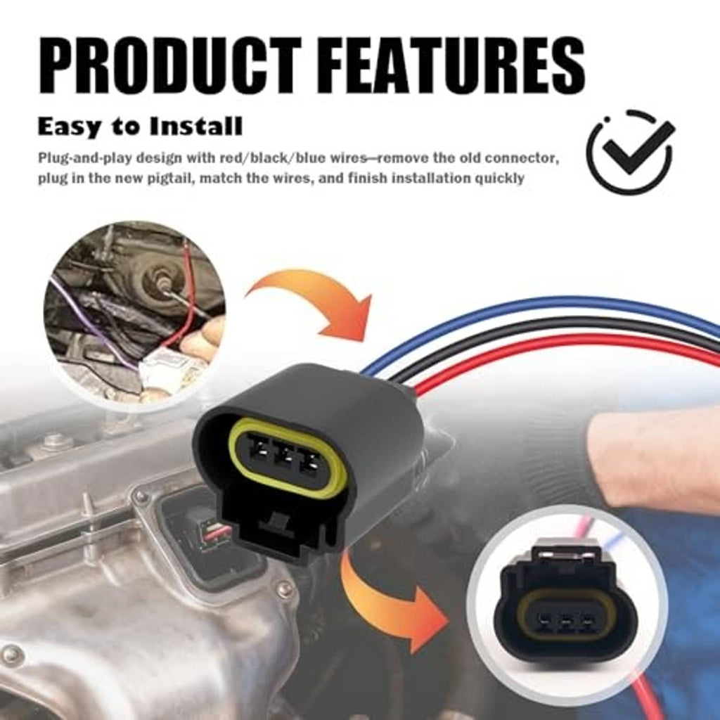 Headlight pigtail connector, gray housing with yellow plug, color-coded red/blue wires