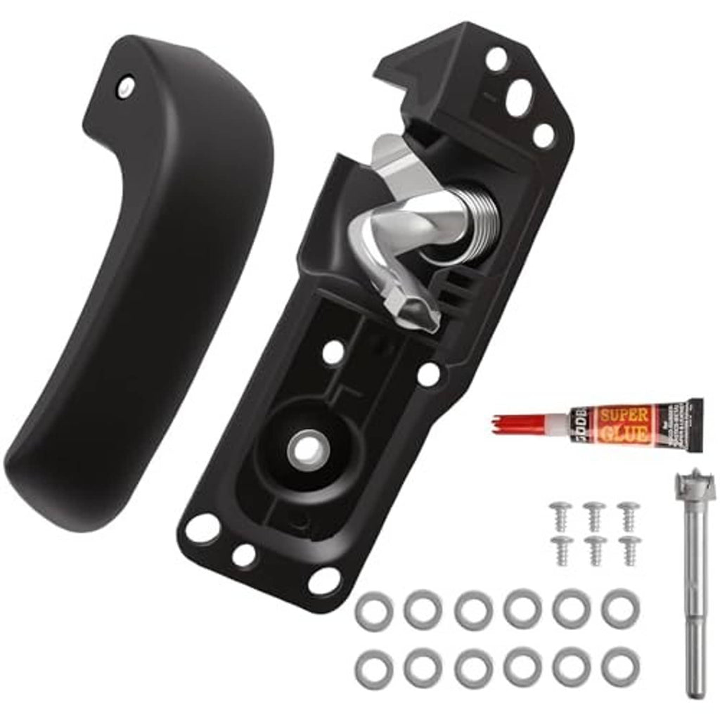 Black inside door handle lever with mounting bracket, screws and washers included