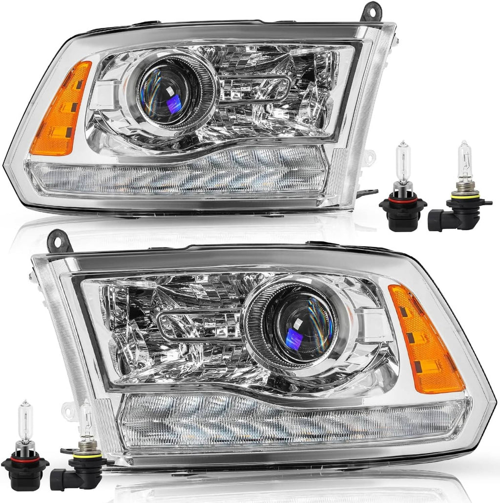 Projector headlight assembly set with clear housing, amber turn signal, and LED bulb kit