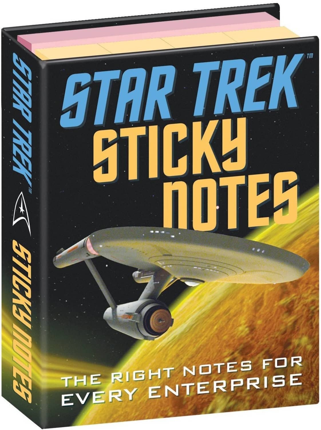 Sticky notes box set with starship artwork and bold yellow title text