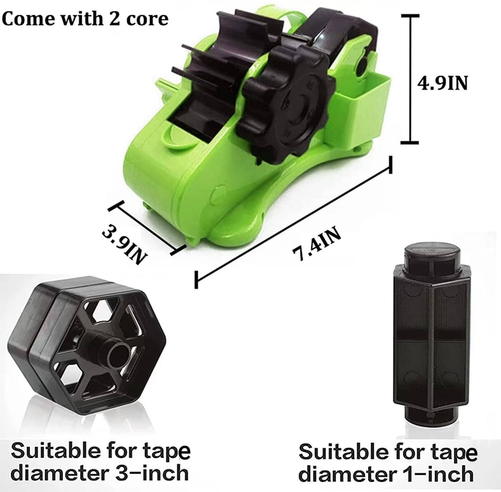 Neon green dual-core tape dispenser with black cutting head and two tape holders