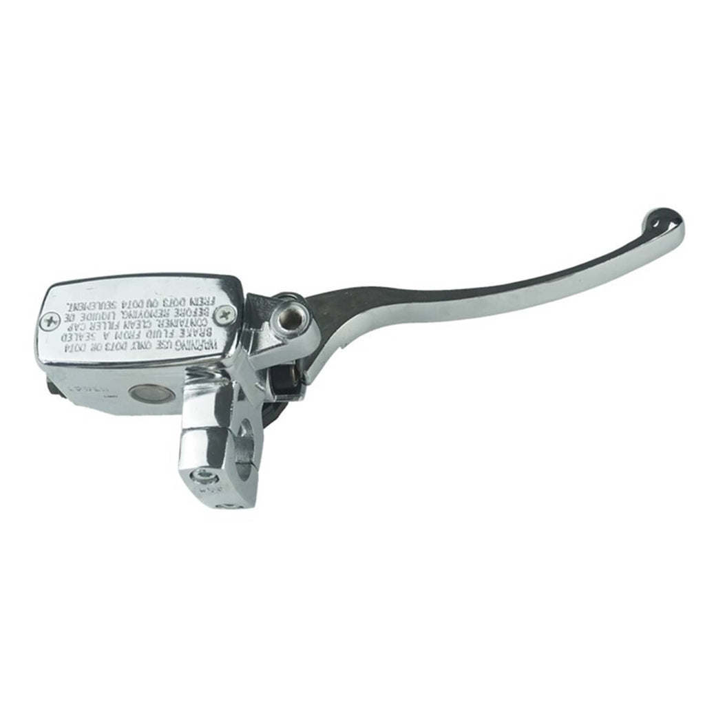 Chrome motorcycle hydraulic brake master lever with reservoir and pivot hardware