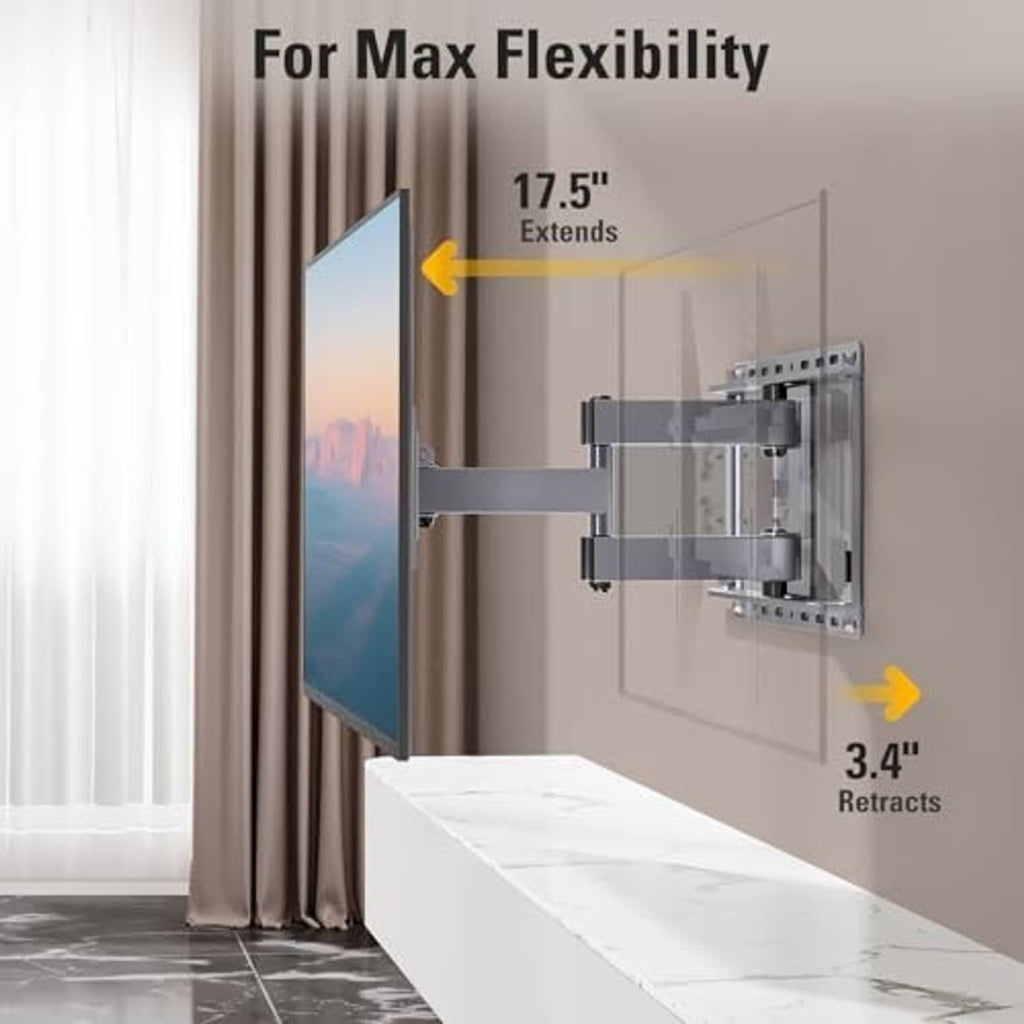 TV wall mount with articulated bracket extending outward from the wall