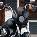 Black quarter headlight fairing with tinted windscreen and headlight cutout, front view
